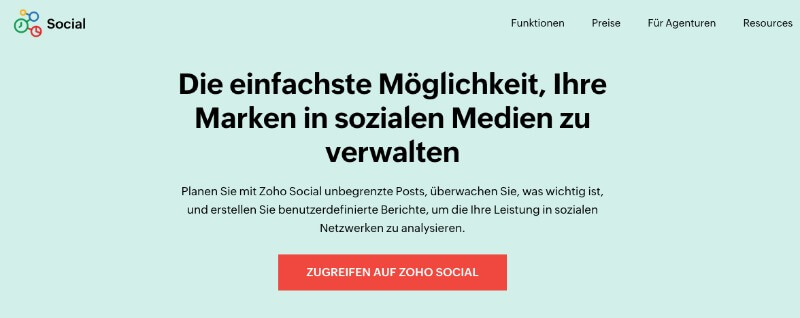 Zoho Social Homepage
