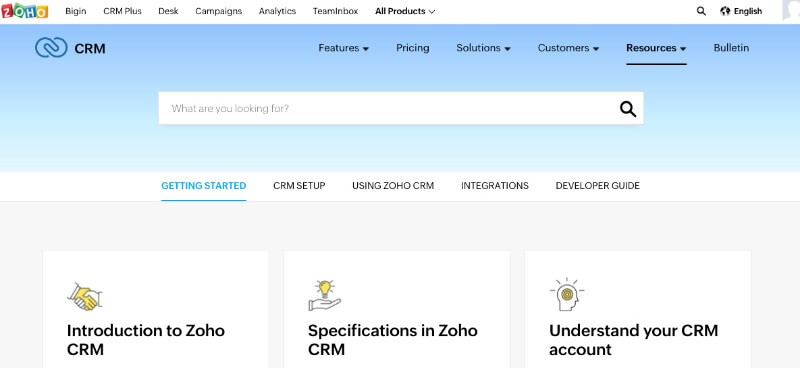 customer support zoho crm