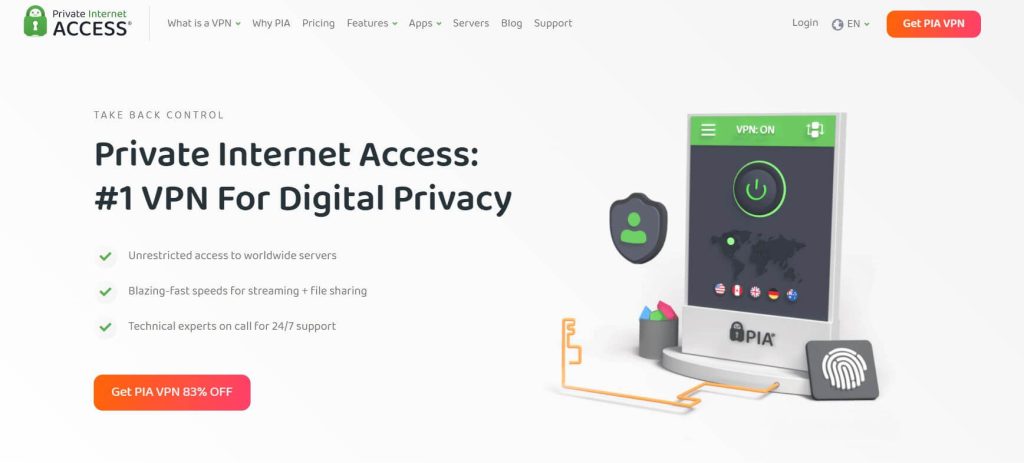 Private Internet Access homepage